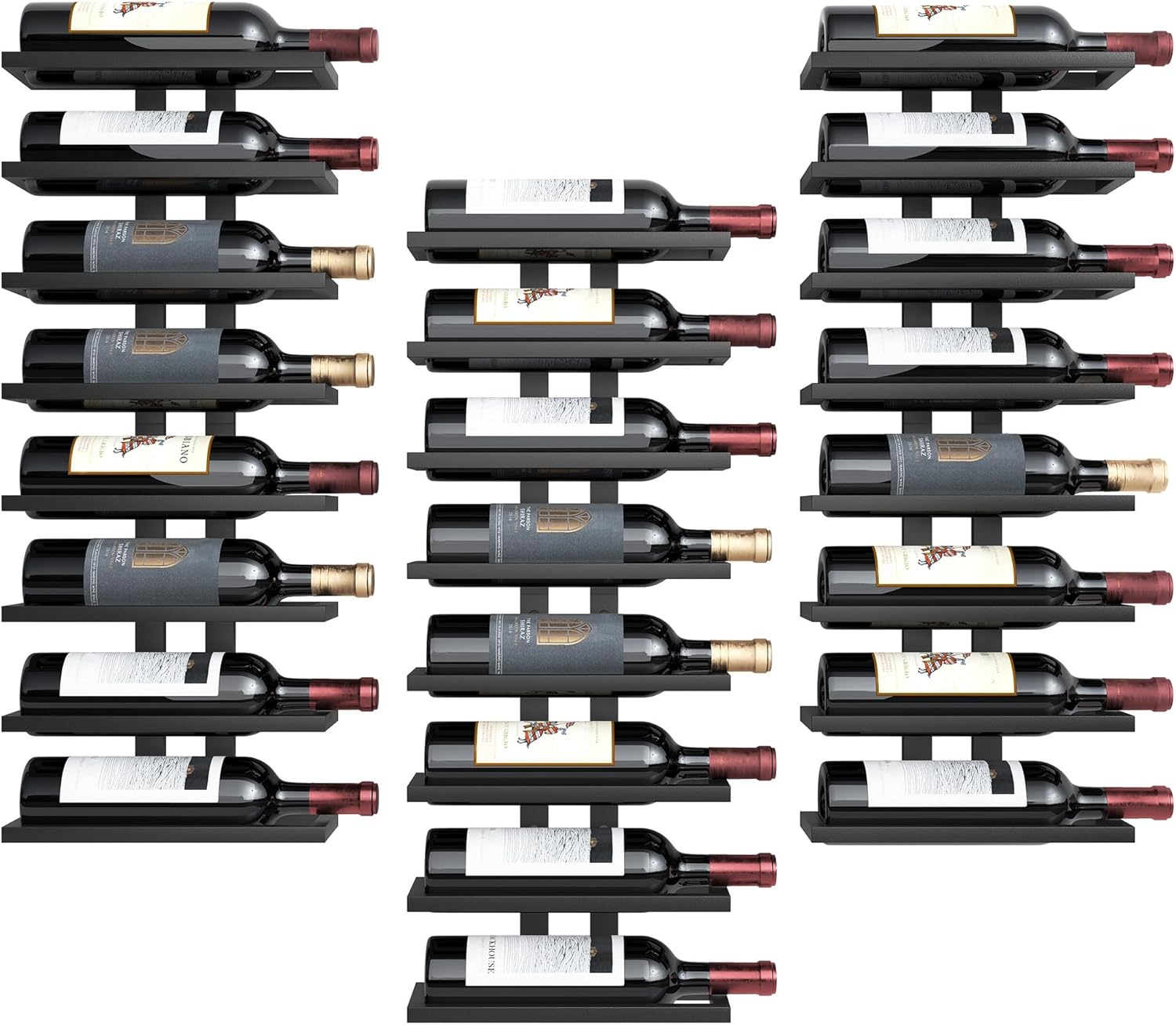 Hoctieon 3-Set 8 Tier Wall Wine Rack Display Storage Black