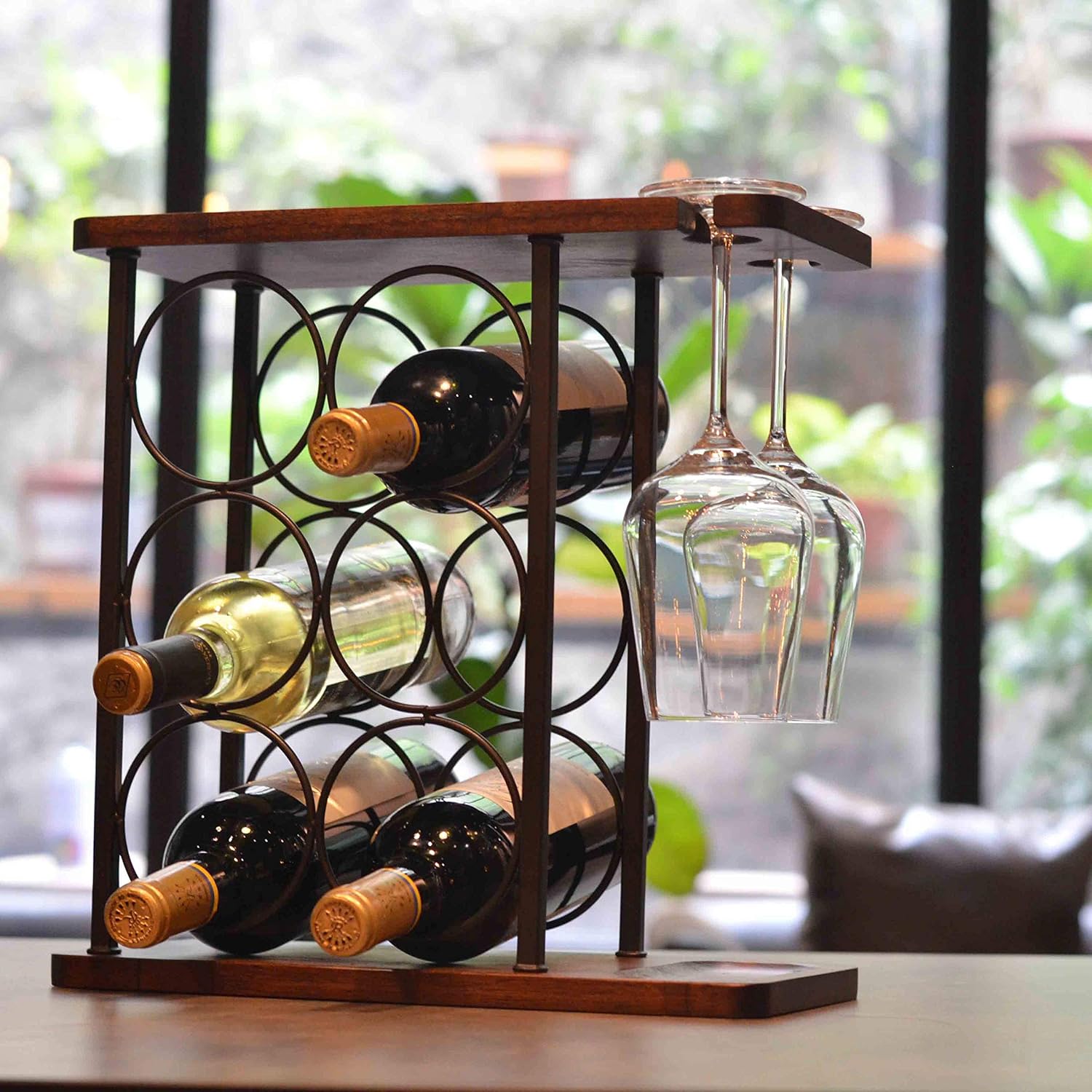 SASIDO Wine Rack with Tray and Glasses Holder