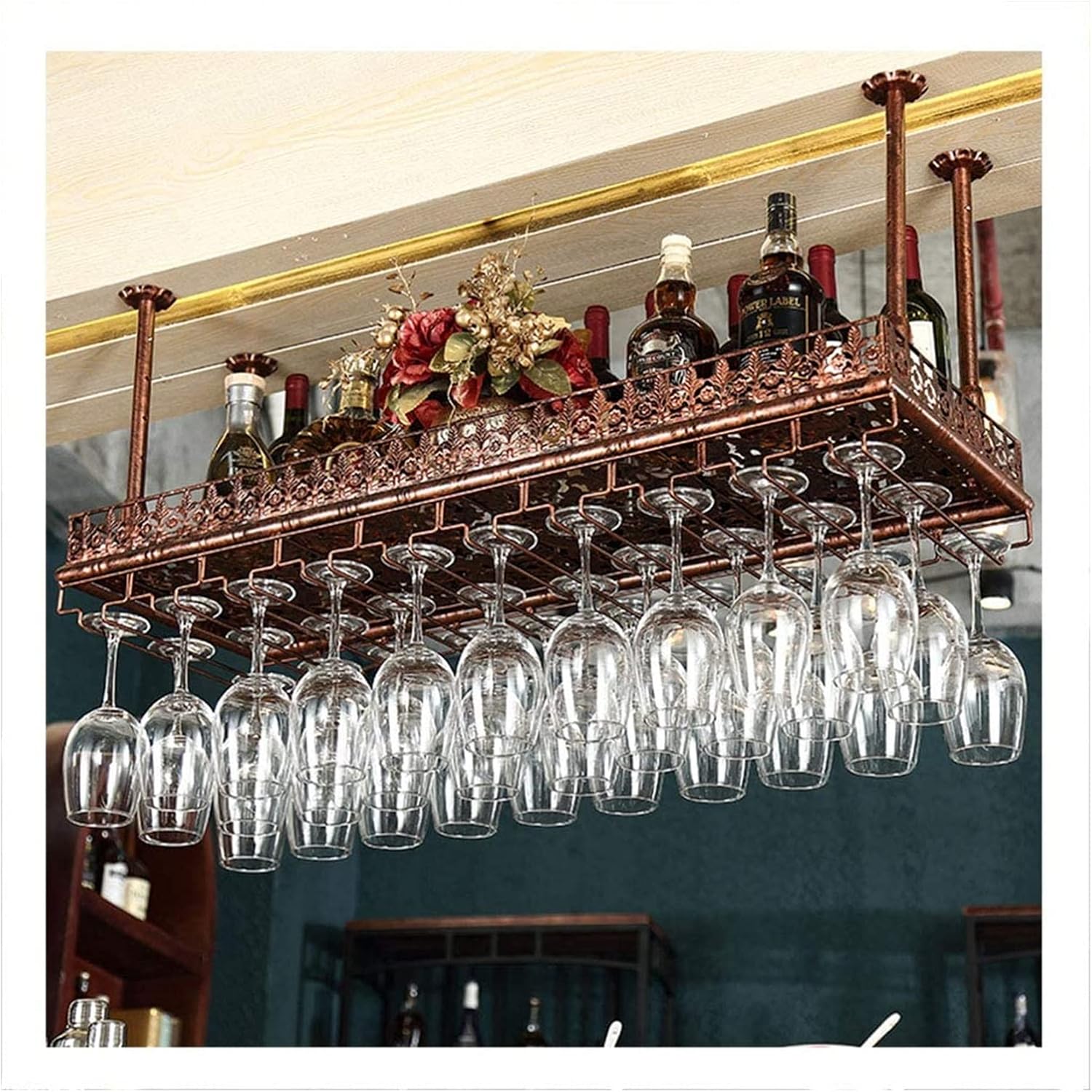 ALDEPO Bronze Industrial Wine Rack 48 Glass Storage