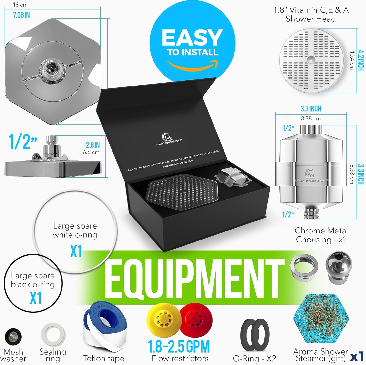 AquaHomeGroup Luxury Filtered Shower Head Set - Chrome