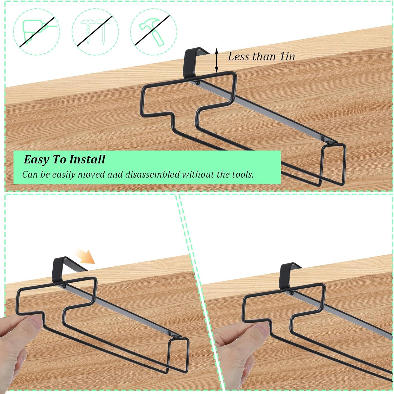 4 Pcs Wine Glass Holder Stemware Rack for Kitchen