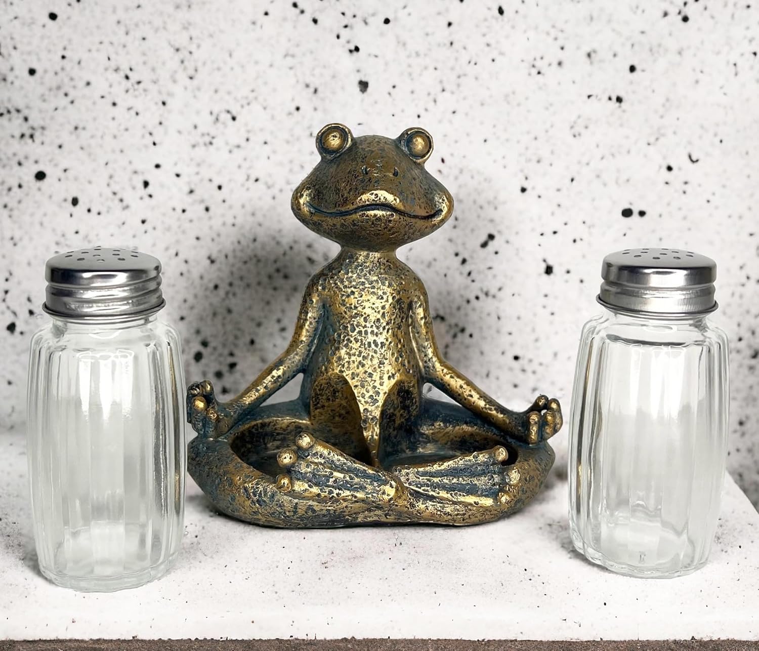 Top Brass Yoga Frog Salt Pepper Set