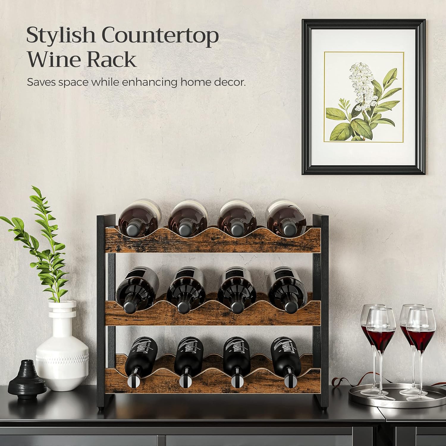 SONGMICS Tabletop Wine Rack 3 Tier 12 Bottle Storage