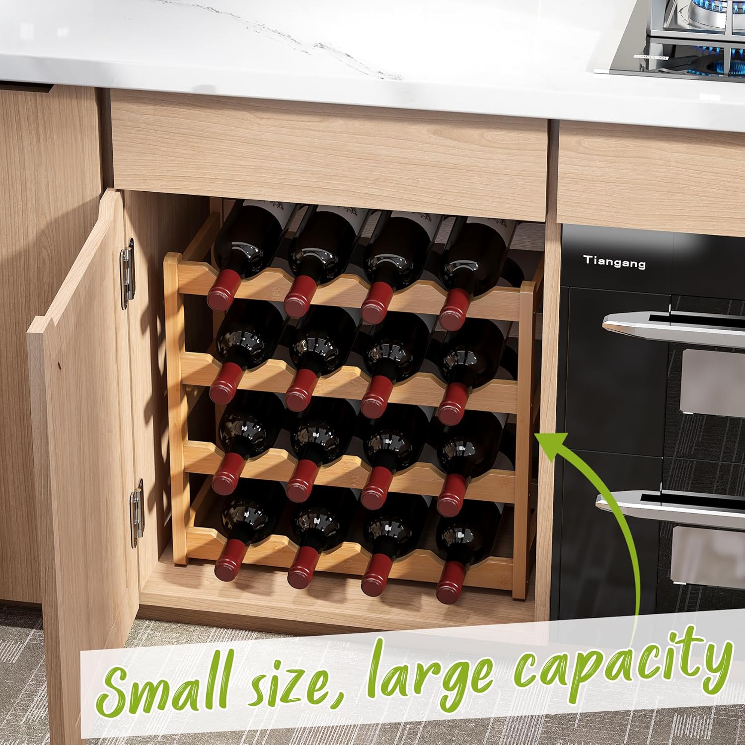 BMOSU 4-Tier Bamboo Wine Rack with 16 Bottle Capacity