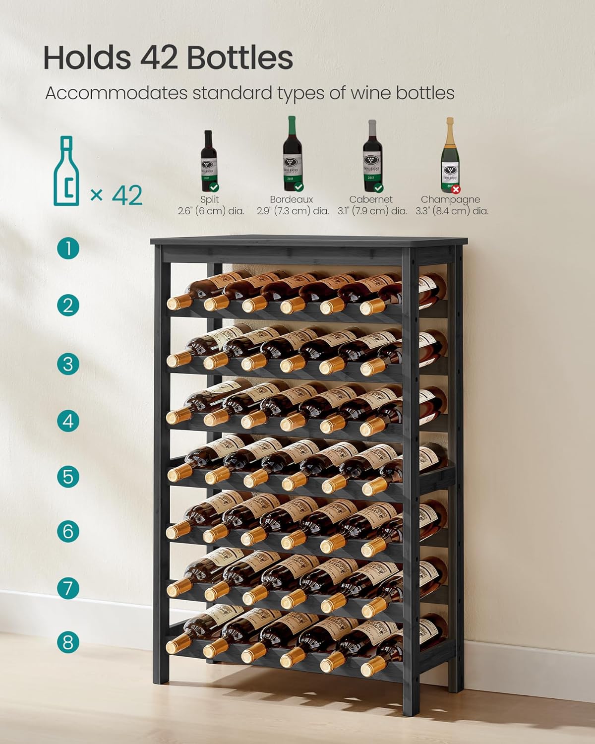 SONGMICS 7-Tier Bamboo Wine Rack 42 Bottles