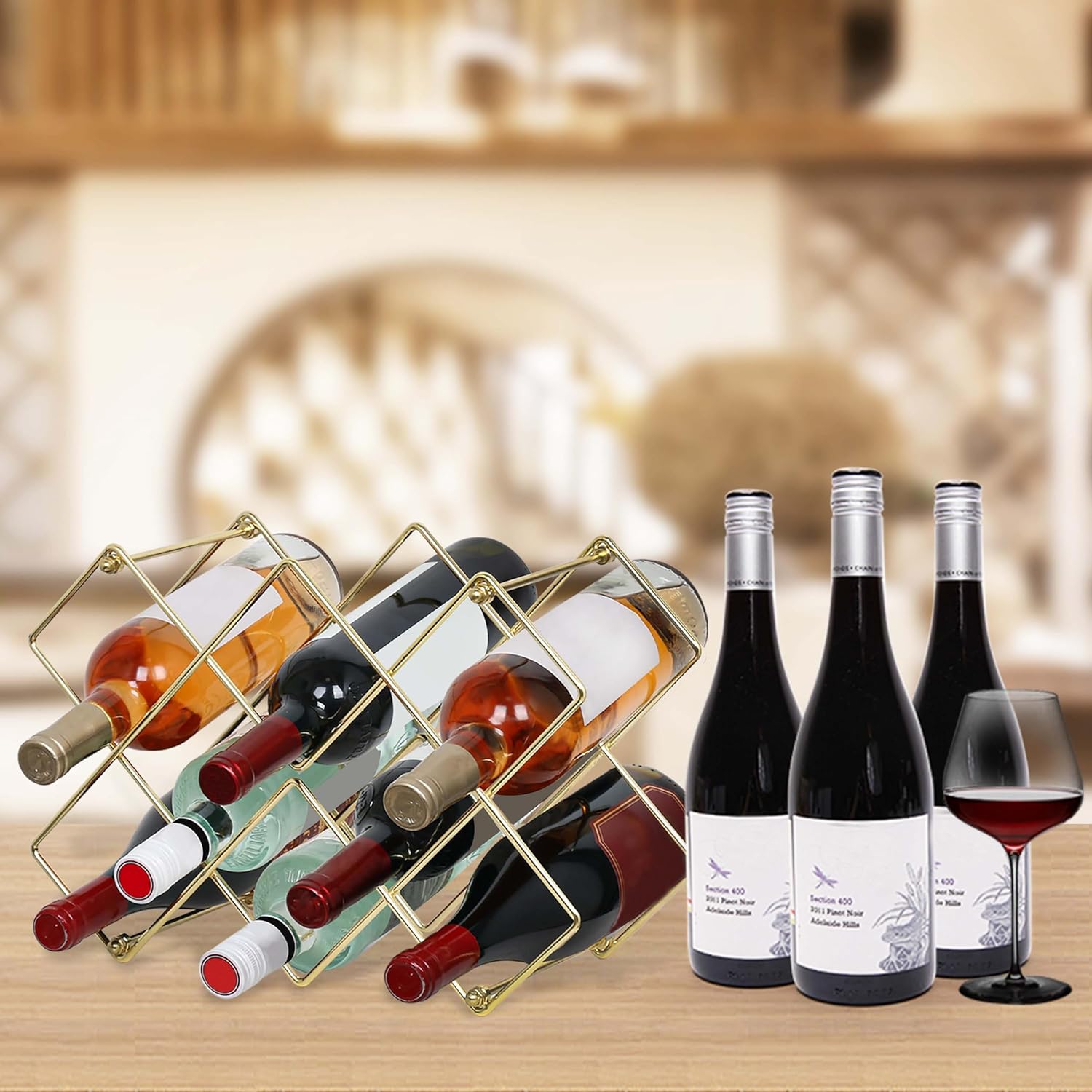Glamorous Gold Countertop Wine Rack for 8-10 Bottles