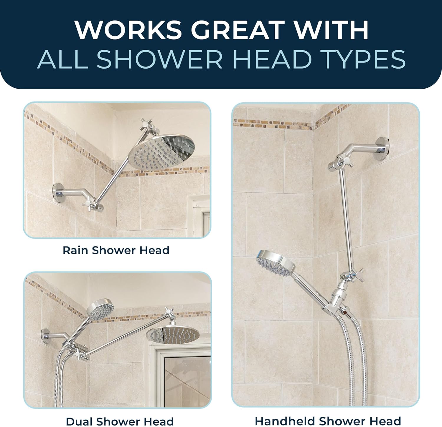 HammerHead Showers Adjustable Chrome Shower Arm - 16 Inch All Metal