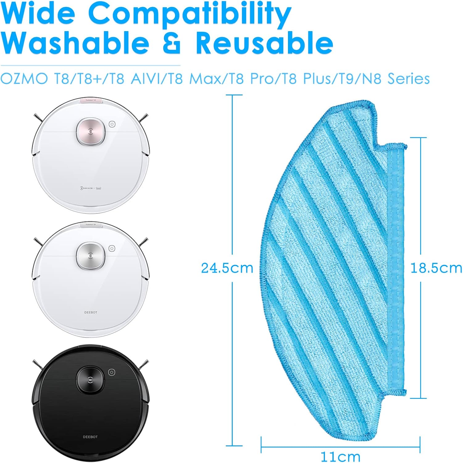 10 Pieces Chain Peak N10 Reusable Mop Pads for ECOVACS Robot Vacuums