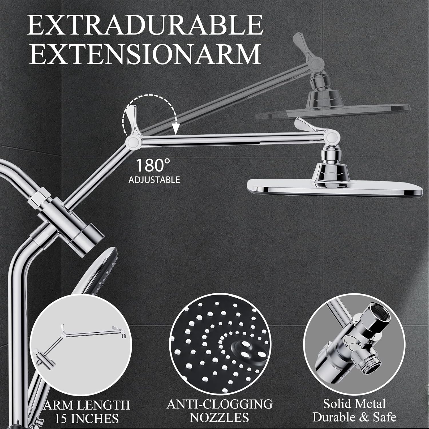 Veken 118 Inch Rain Shower Head with 6 Modes Silver Chrome