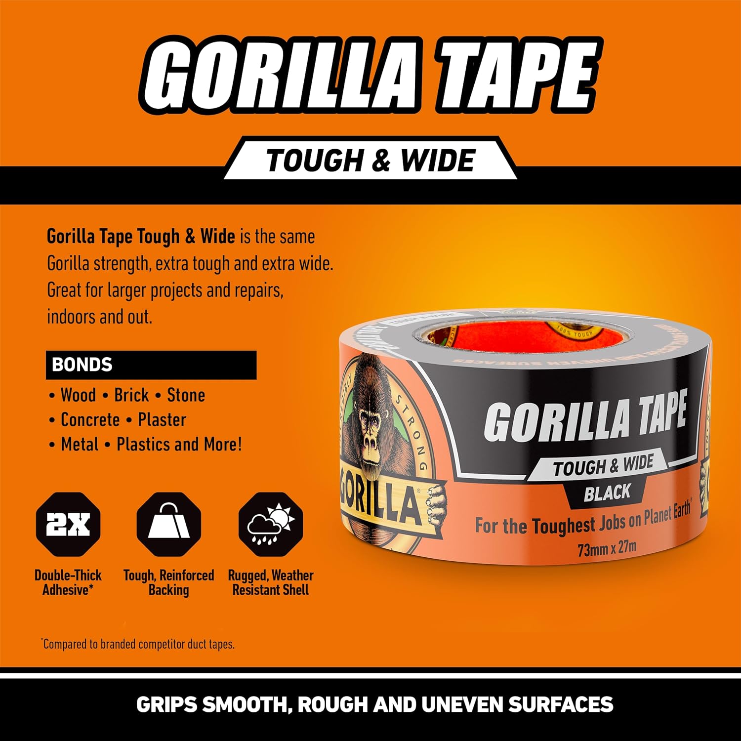 Gorilla 6003001 Tough Wide Duct Tape 30yd Black