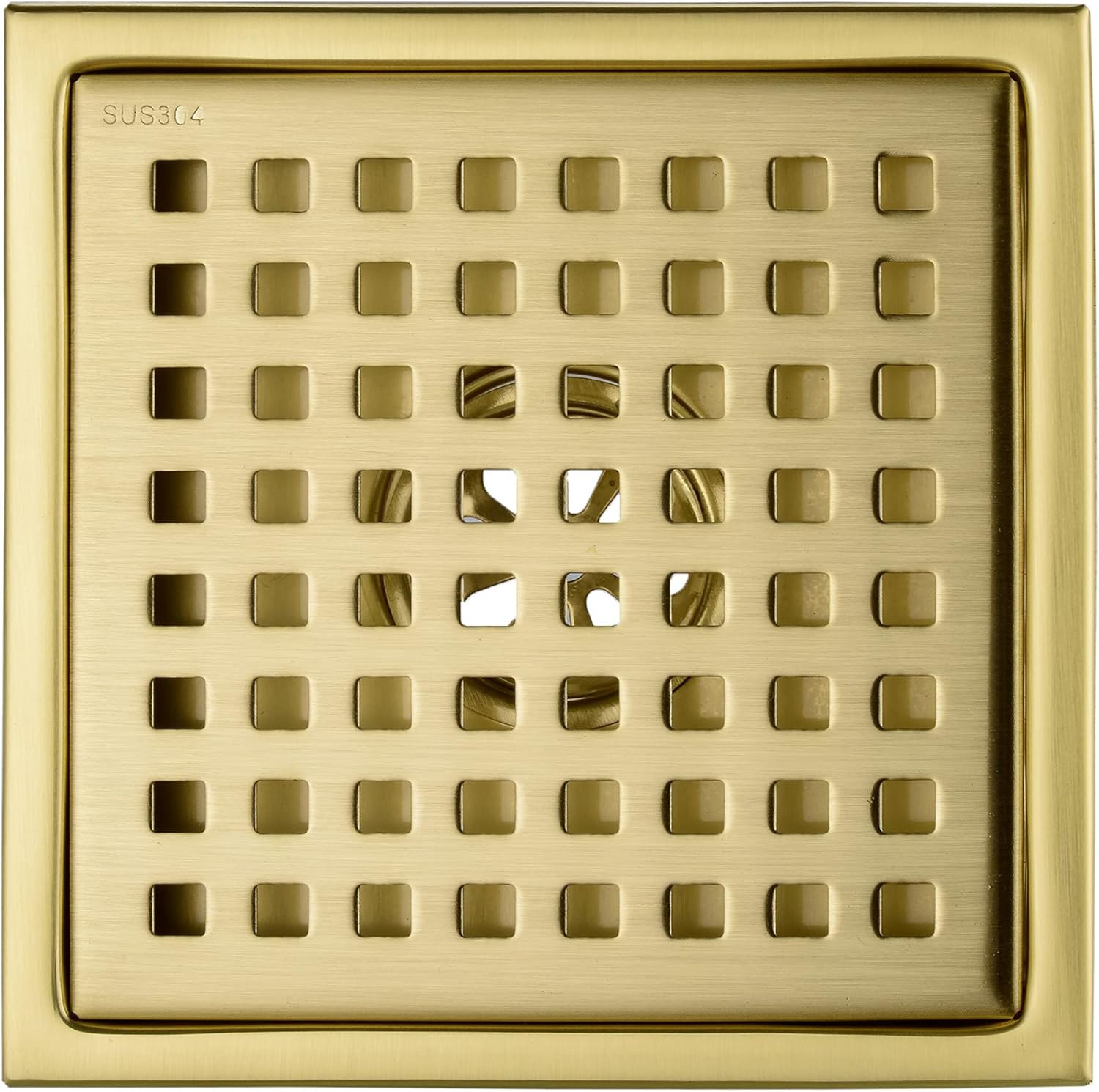 6 Square Stainless Steel Shower Drain with Brushed Gold Finish