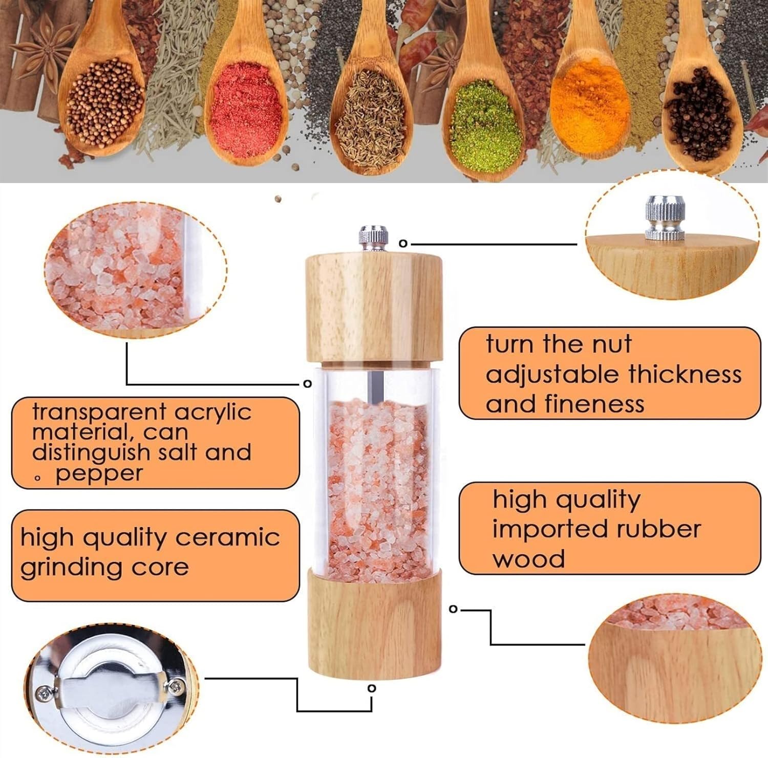 Wooden Salt and Pepper Grinder Set 2-Pack