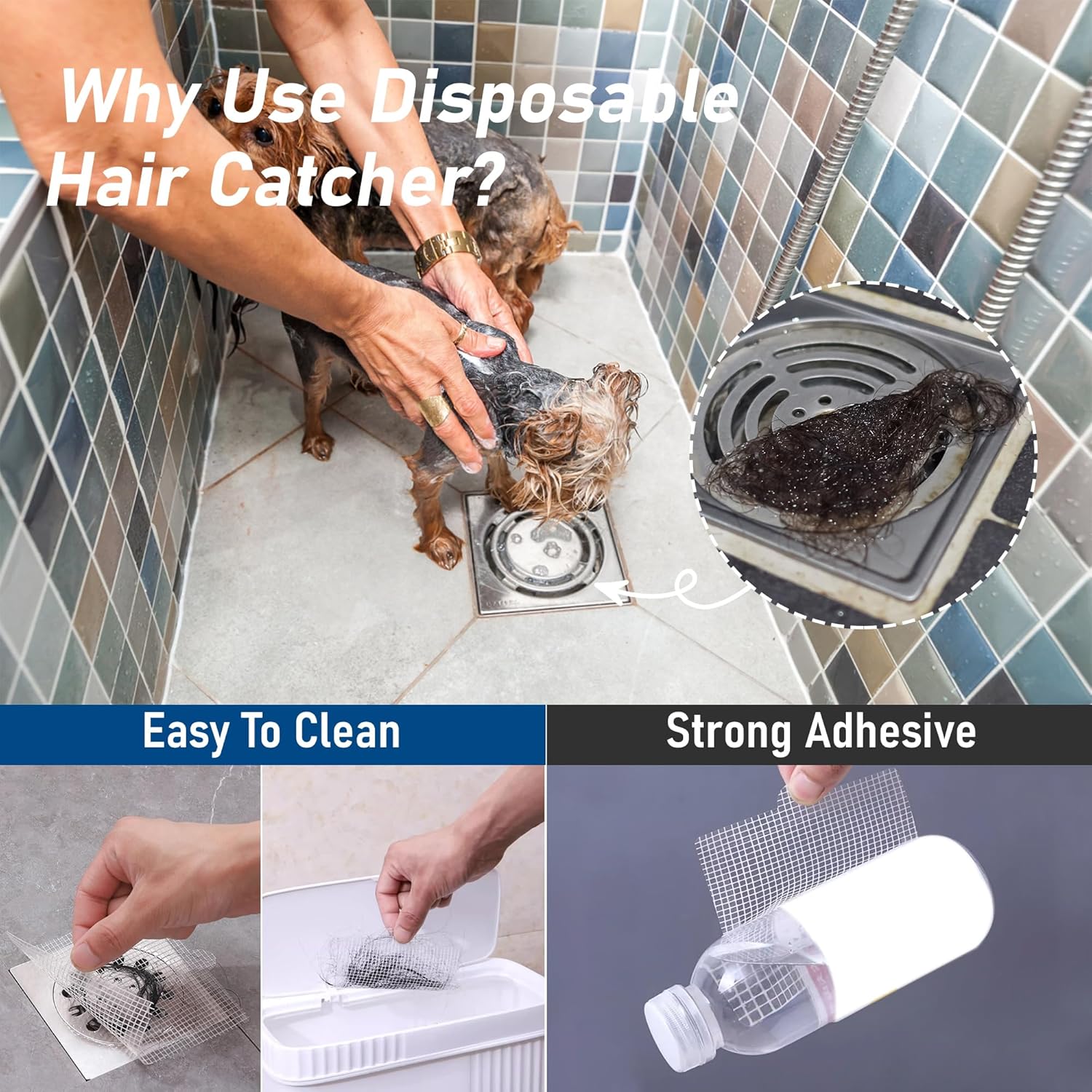 Qeke Disposable Hair Catcher Shower Drain Stickers 50 Pack 41 Inch Square