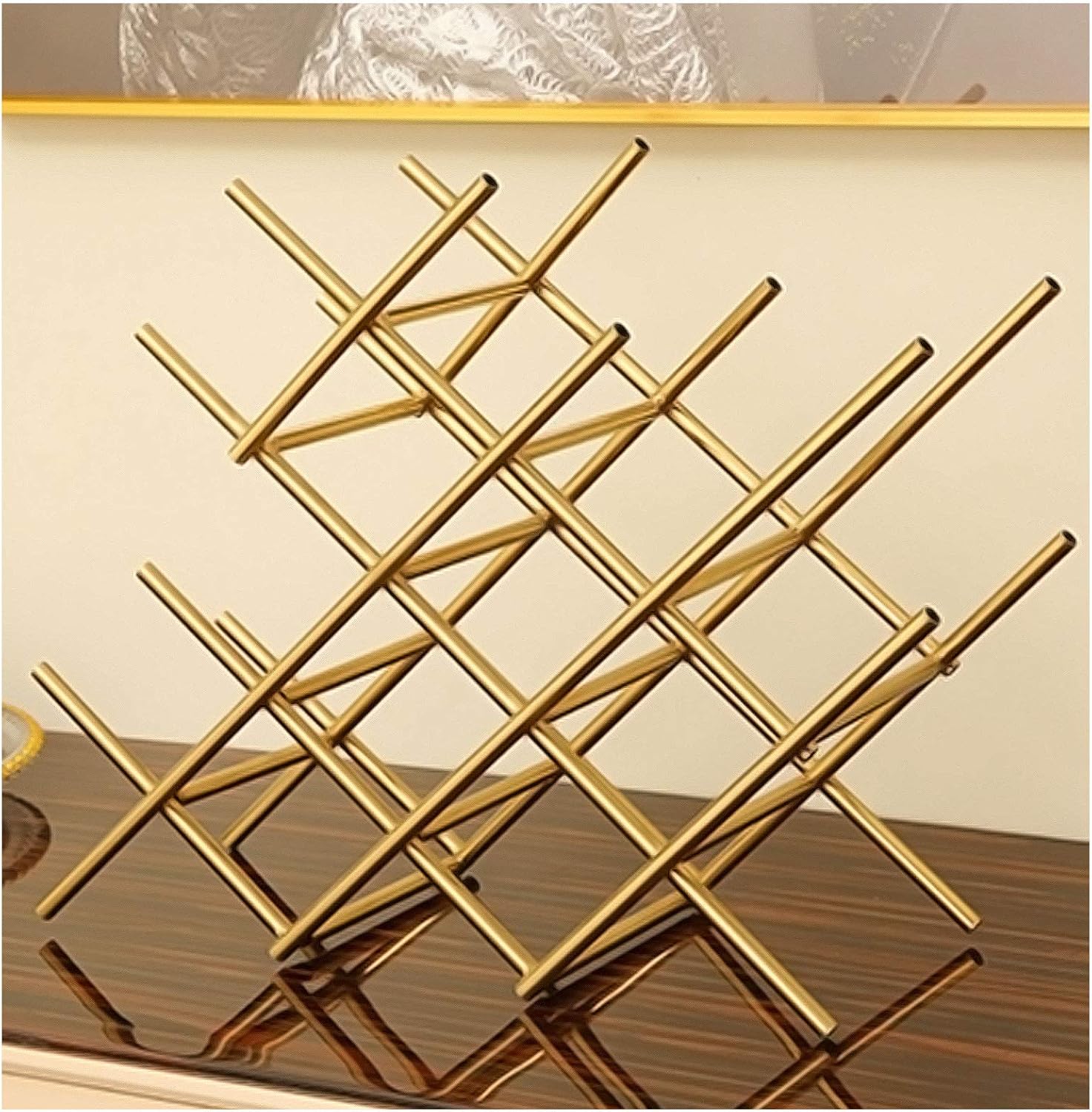 BOCbco Tabletop Wine Rack Rose Gold Iron Art Holds 13 Bottles