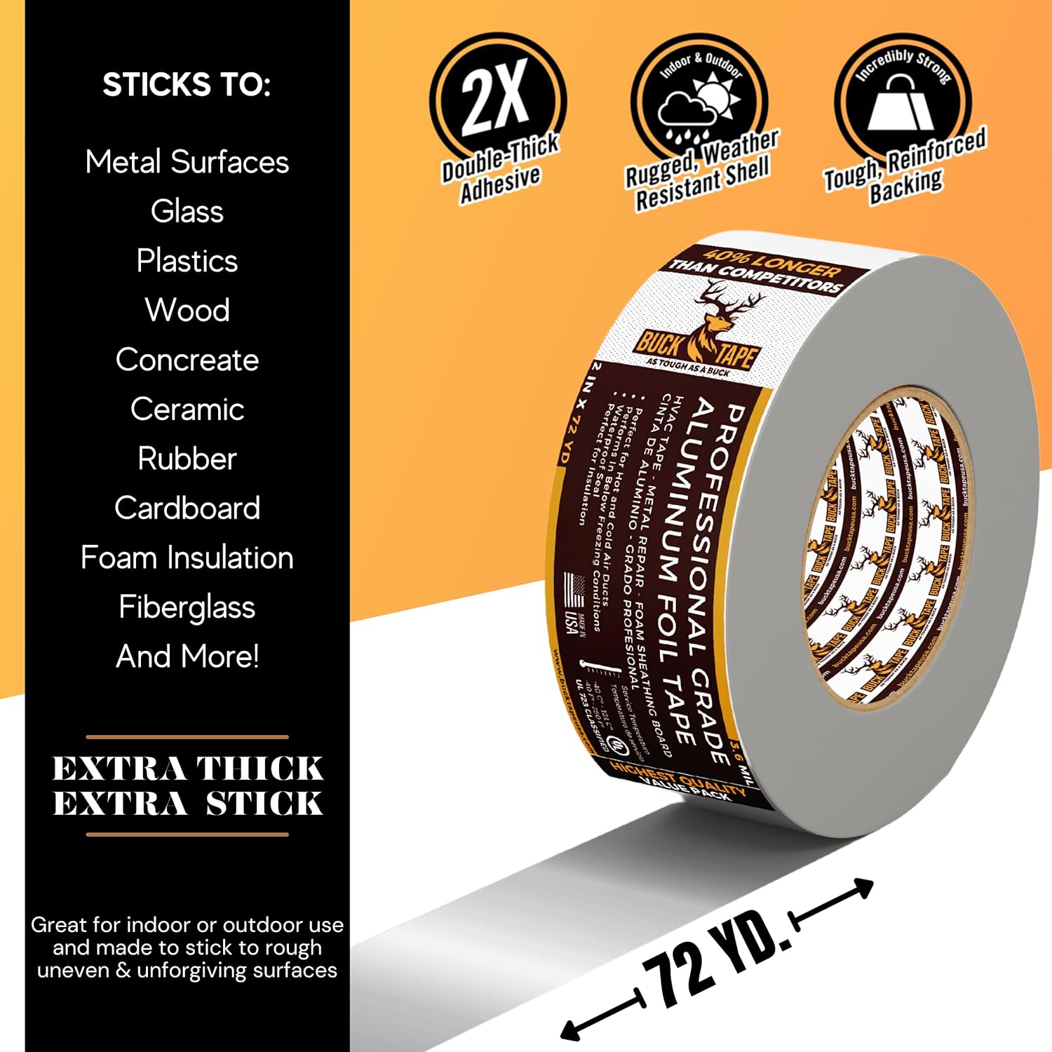 4 Pack Buck Heavy Duty Duct Tape 2 Inch x 216ft