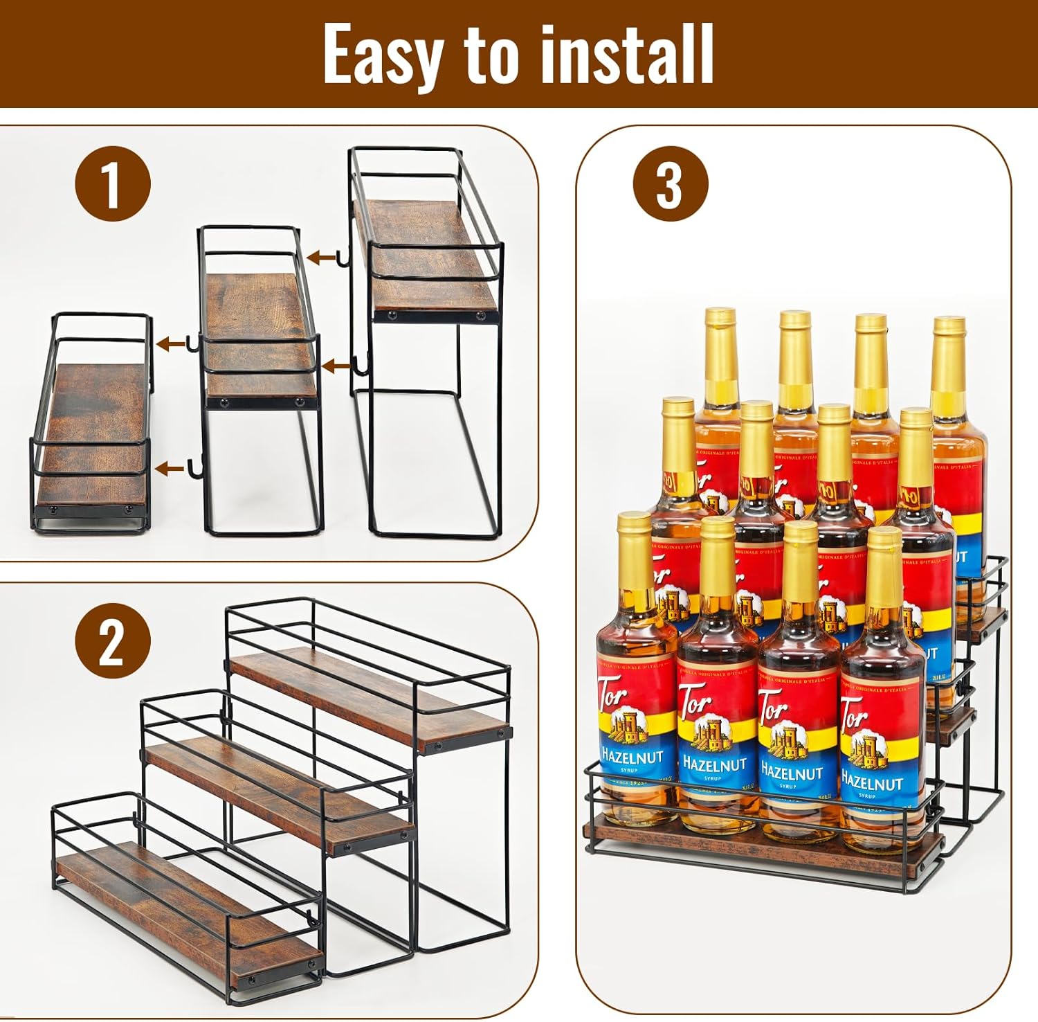 3 Tier Coffee Syrup Organizer Rack with Detachable Design