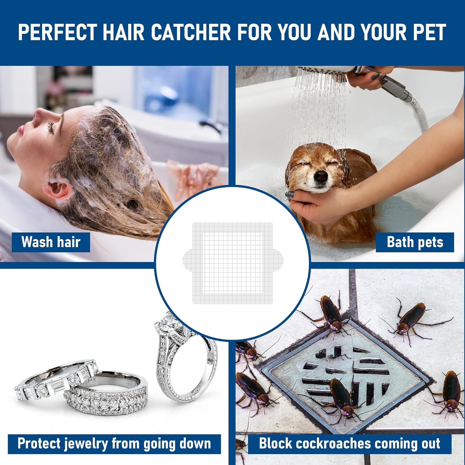 Qeke Disposable Hair Catcher Shower Drain Stickers 50 Pack 41 Inch Square