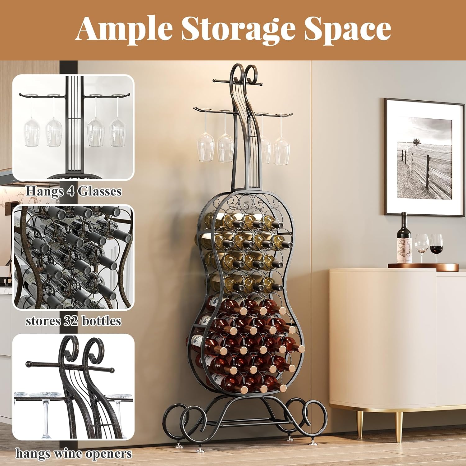 HavenlyYouth Freestanding Wine Rack for 32 Bottles