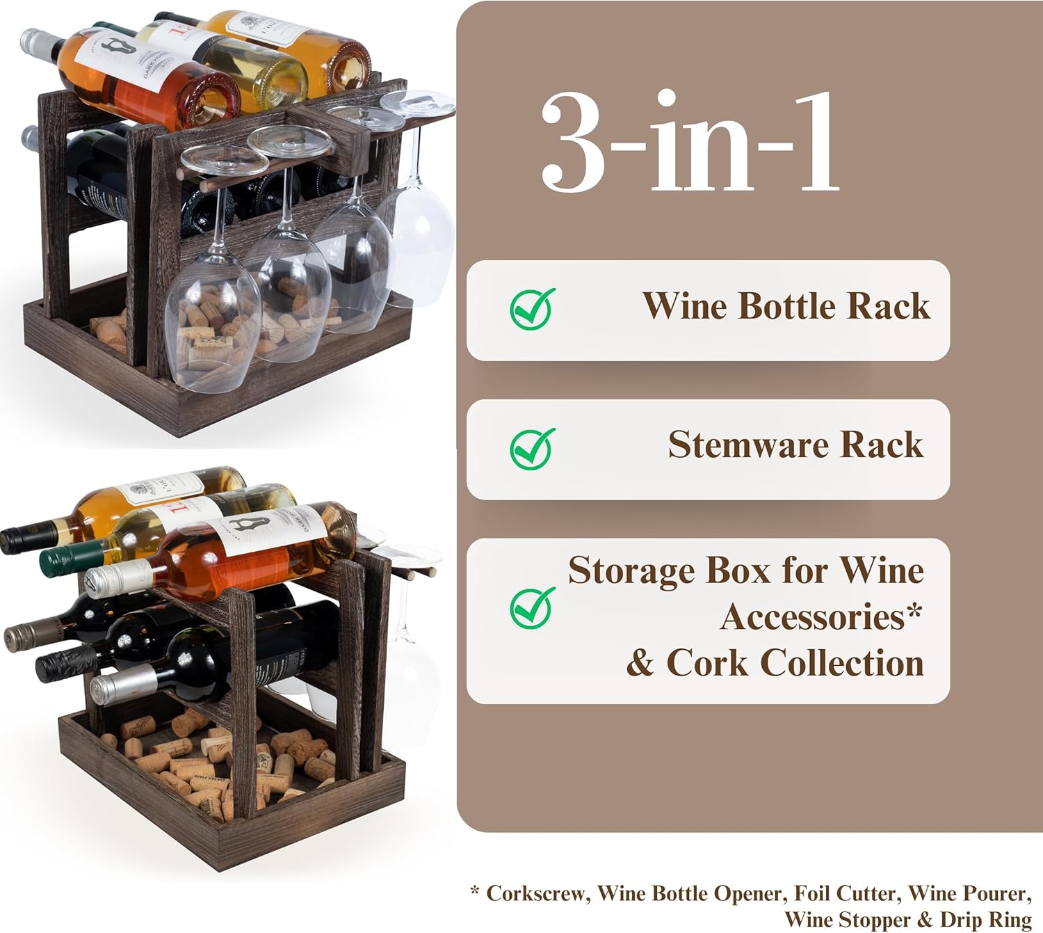 Rustic State Burnt Brown Wood Wine Rack for 6 Bottles