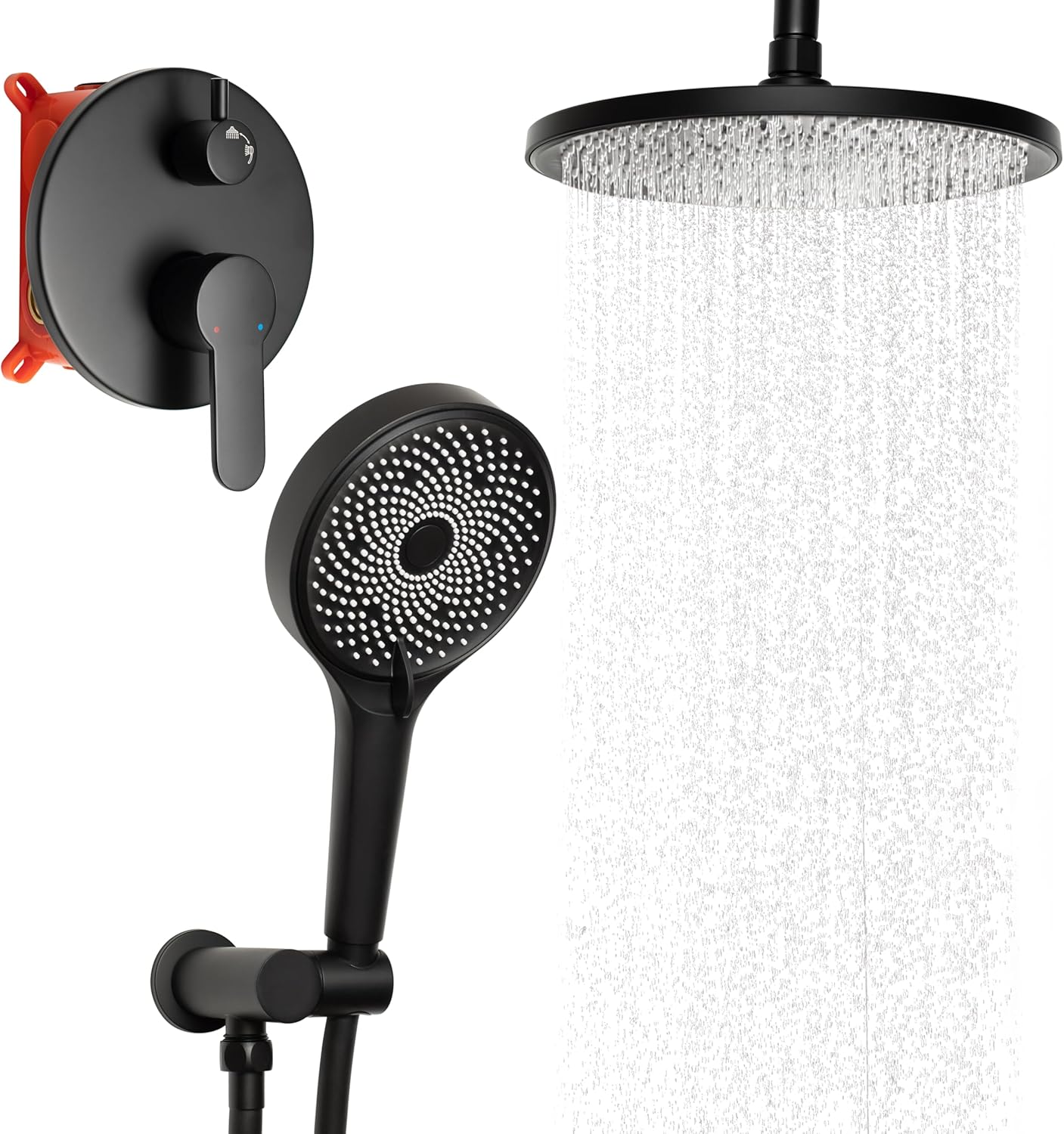 Rainfall Shower System with Handheld Hose and Trim
