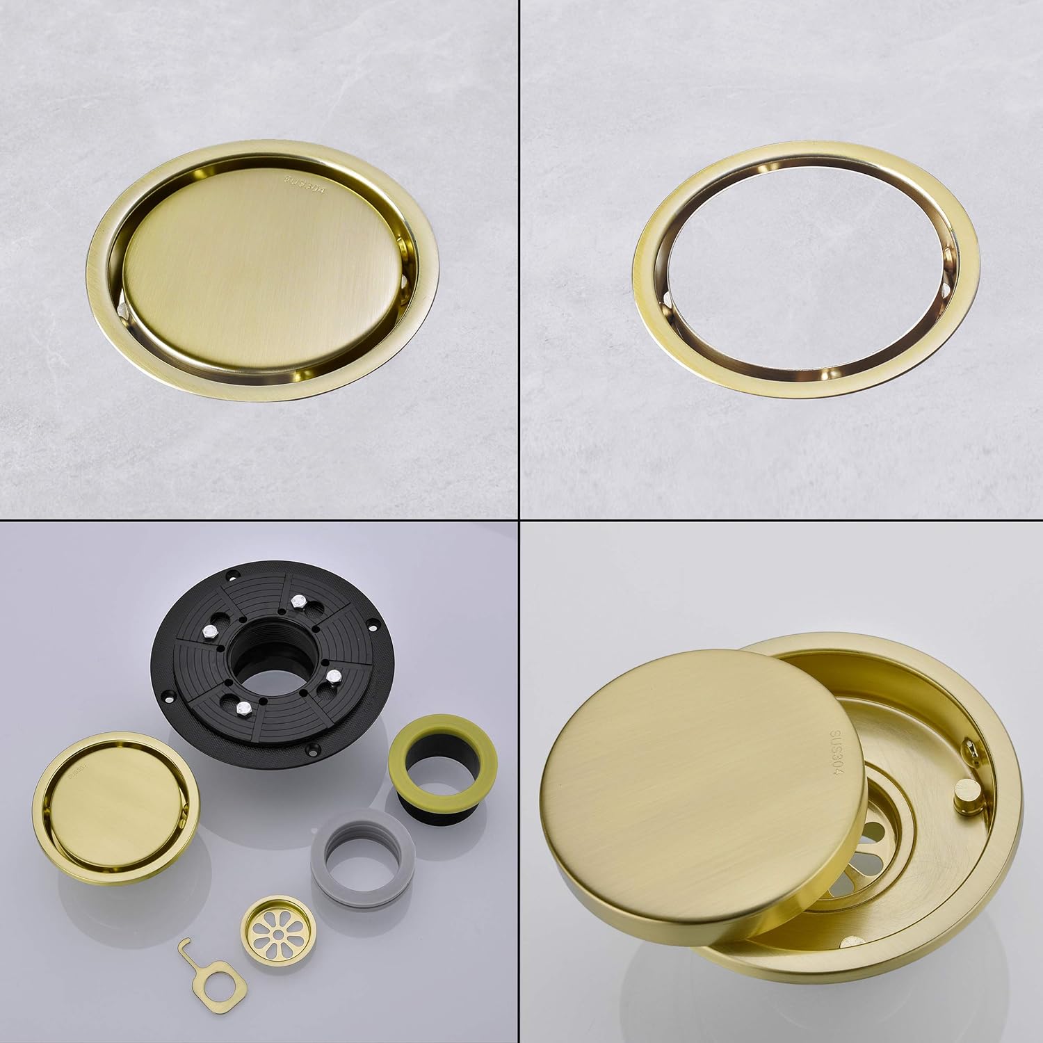 4 Inch Brushed Gold Shower Drain with Tile Insert