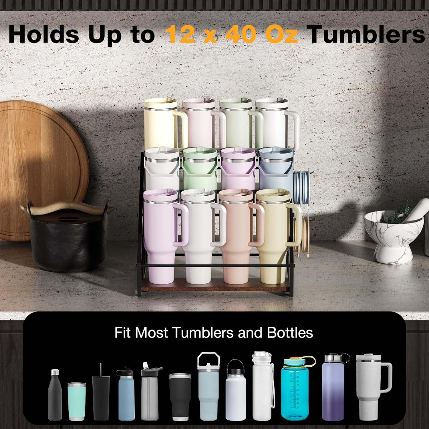 MOJOHAND Water Bottle Organizer 3 Tier Hold 12