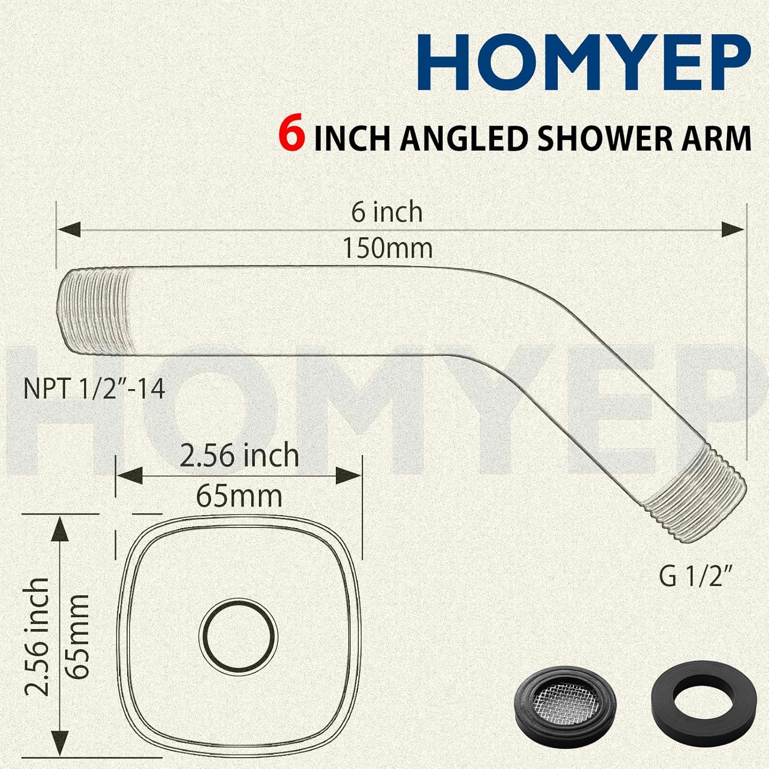 HOMYEP 6 Inch Oil Rubbed Bronze Angled Shower Arm with Flange