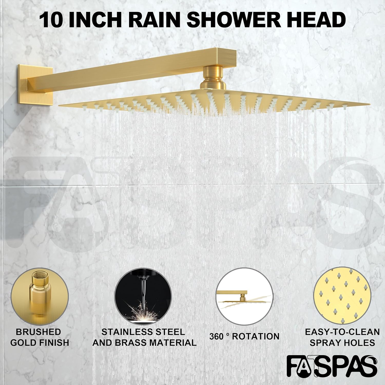 Fatspas 10 Inch Rain Shower Set with Handheld and Brushed Gold Finish