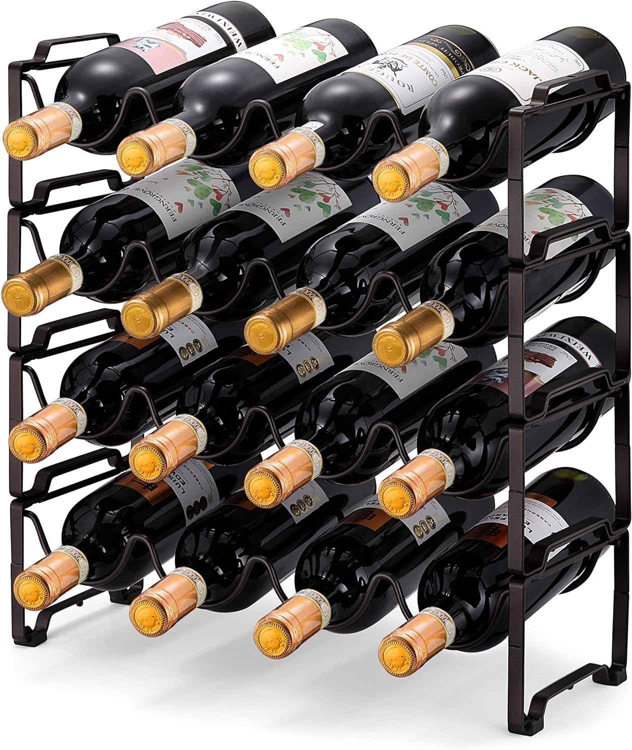 Simple Trending 4-Tier Wine Rack with 16 Bottle Capacity Bronze Finish