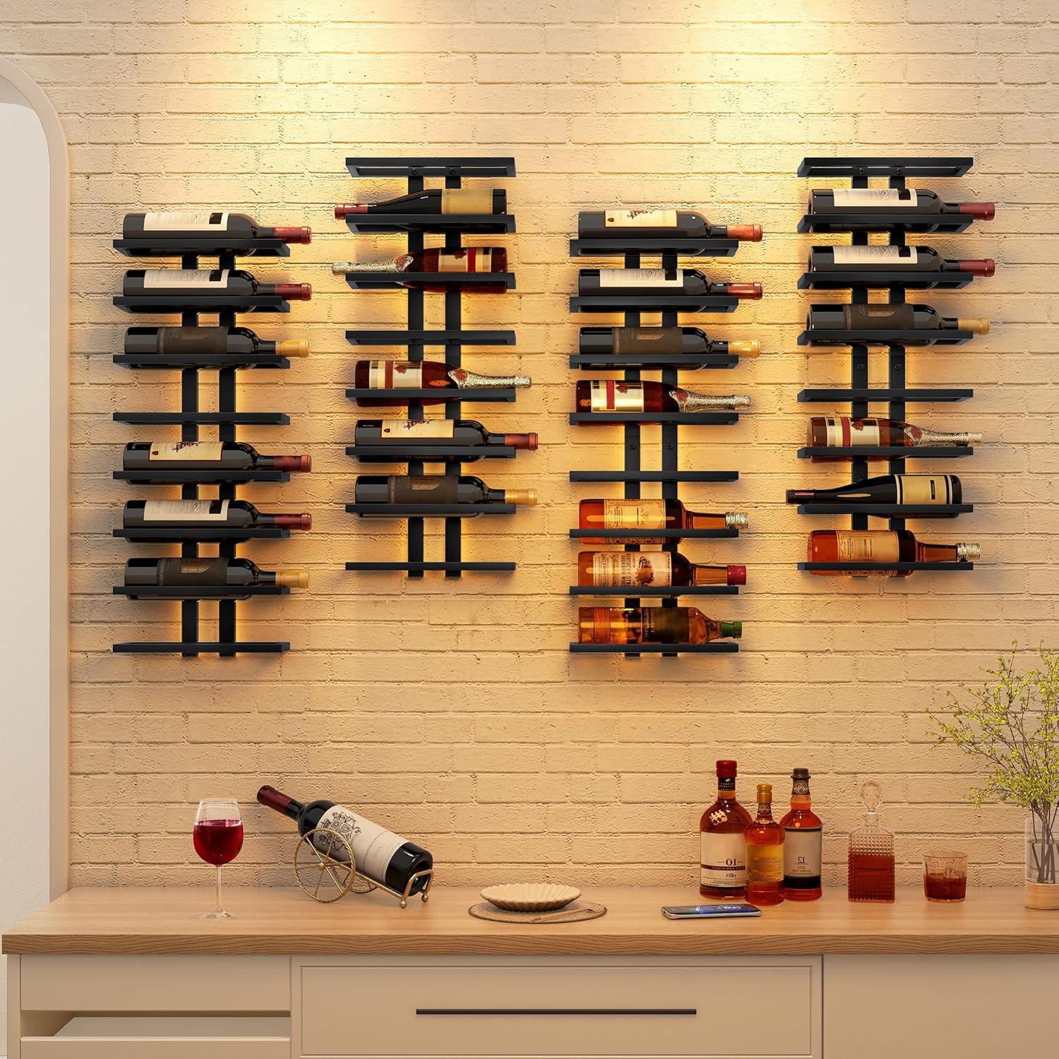 Hoctieon 3-Set 8 Tier Wall Wine Rack Display Storage Black