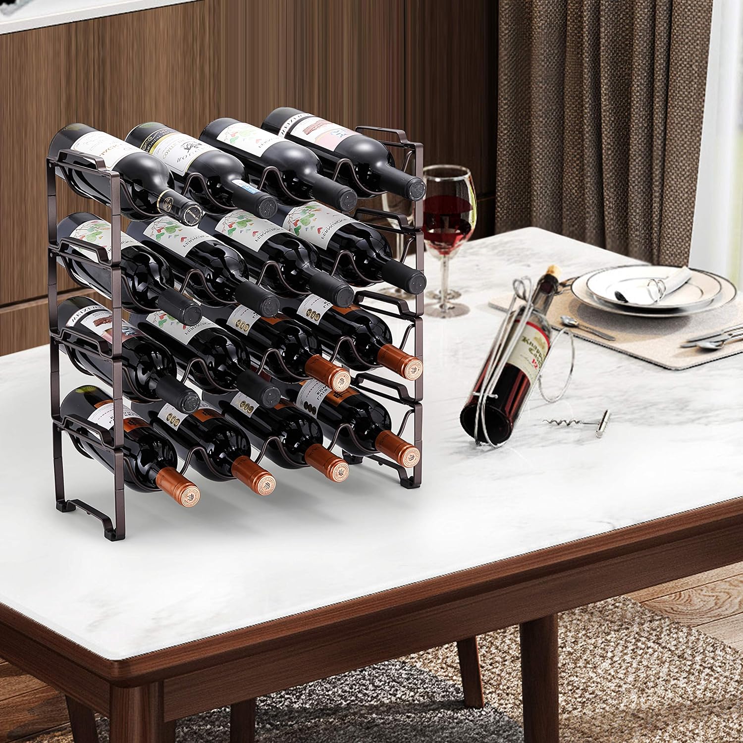 Simple Trending 4-Tier Wine Rack with 16 Bottle Capacity Bronze Finish