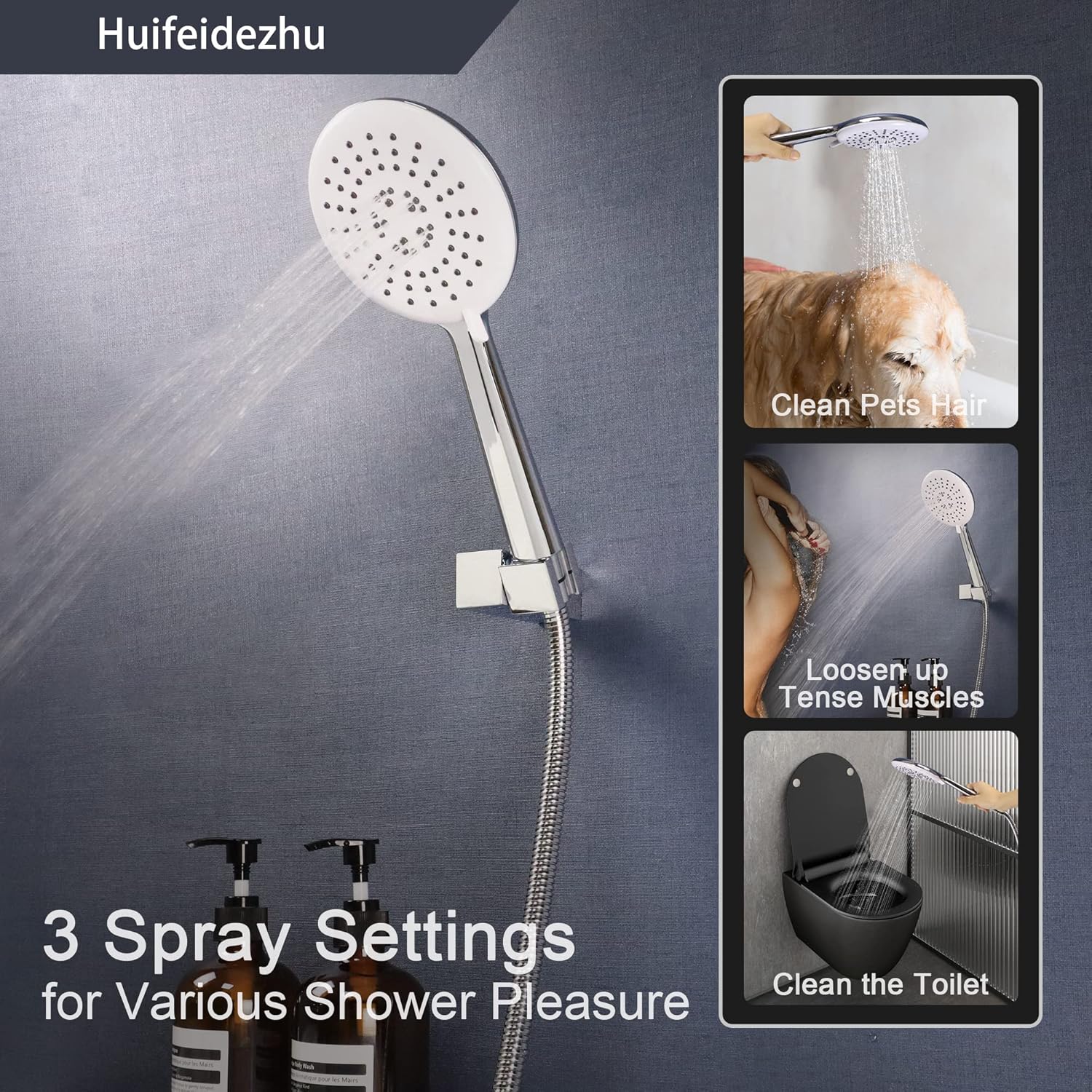 Huifeidezhu 3-in-1 Handheld Shower Head