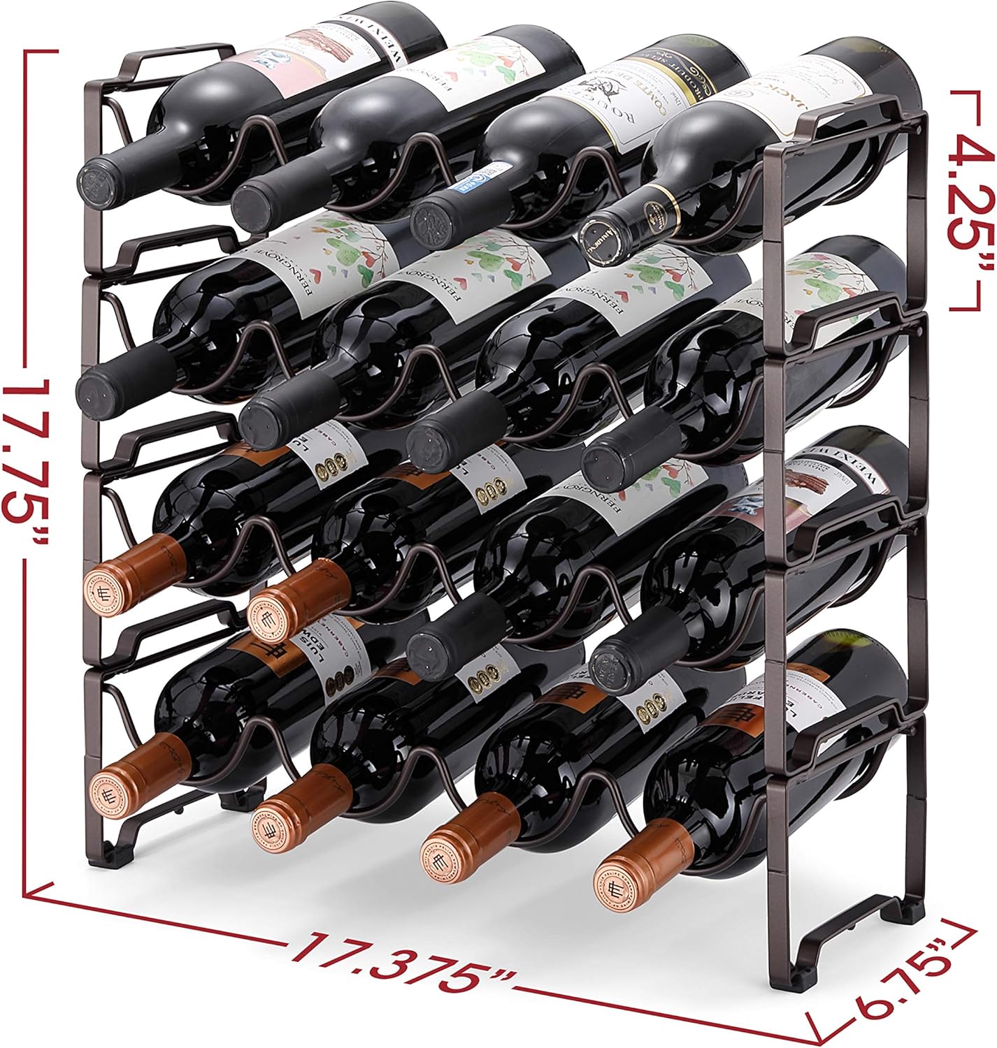 Simple Trending 4-Tier Wine Rack with 16 Bottle Capacity Bronze Finish